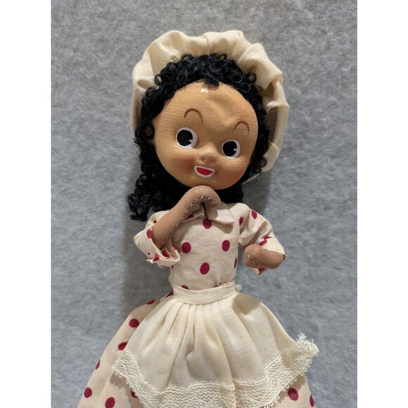 Vintage Hand Painted Doll Stockinette African Red Polka Dot Dress Collection - Picture 6 of 9